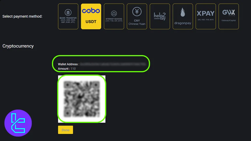 Decode Global Tether ERC20 top-up QR code payment