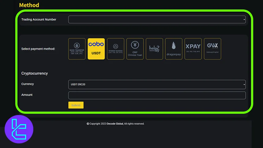 Decode Global Tether ERC20 top-up method