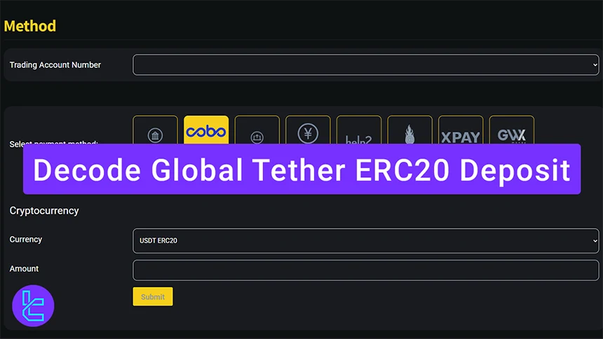 Decode Global Tether ERC20 cash in process