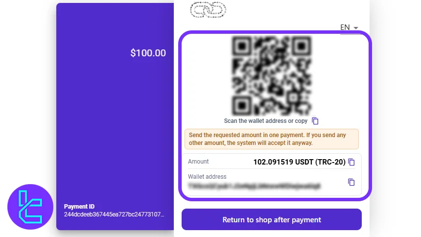 QR code scanning for TNFX Tether TRC20 cash in