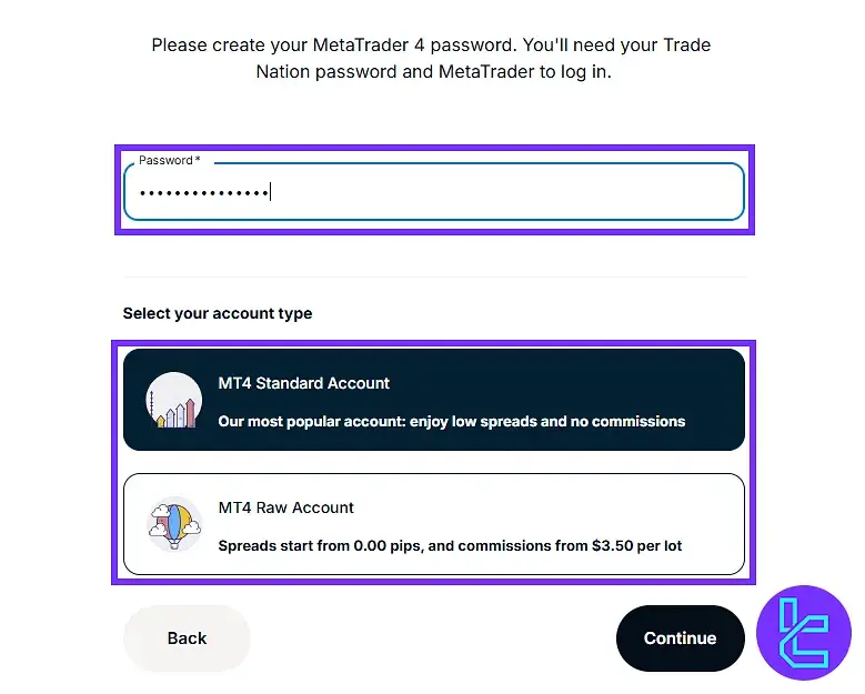 Trade Nation account type selection