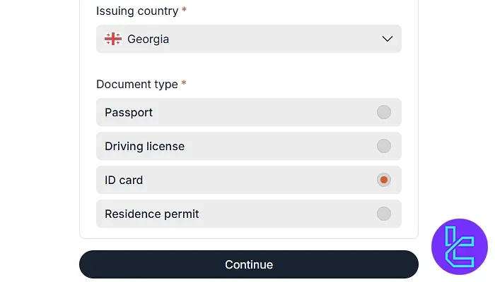 Select country and documents for Trade Nation KYC