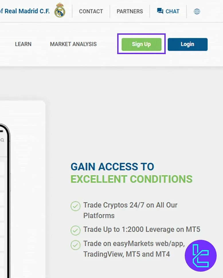 Start registration on easyMarkets