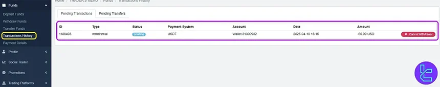 Monitor the Traders Trust TRC20 payout status