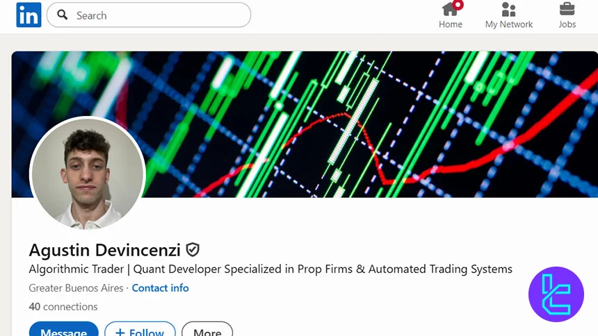 OneUp Trader’ın liderliğini temsil eden, finansal grafik arka planlı genç bir adamın profesyonel profil görseli