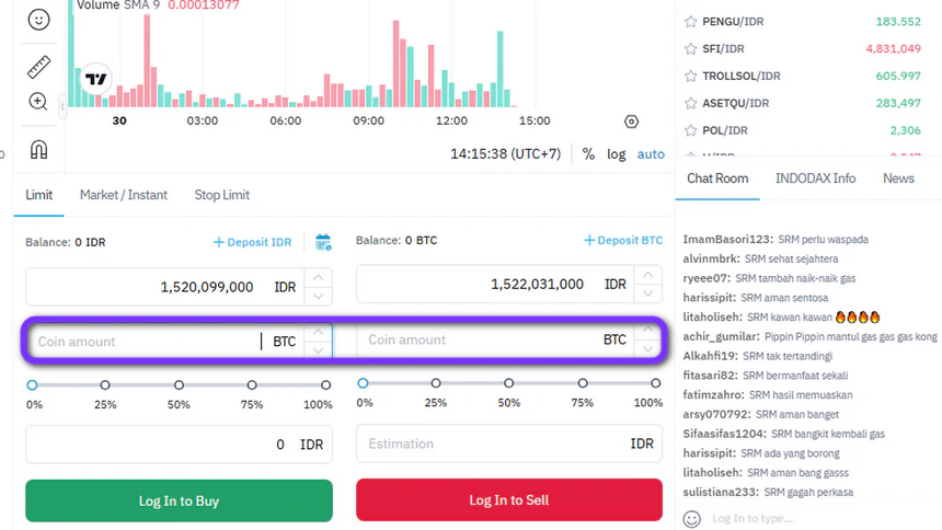 Indodax trade amount