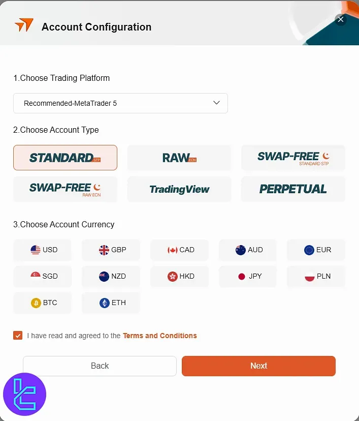 Vantage Markets account setting