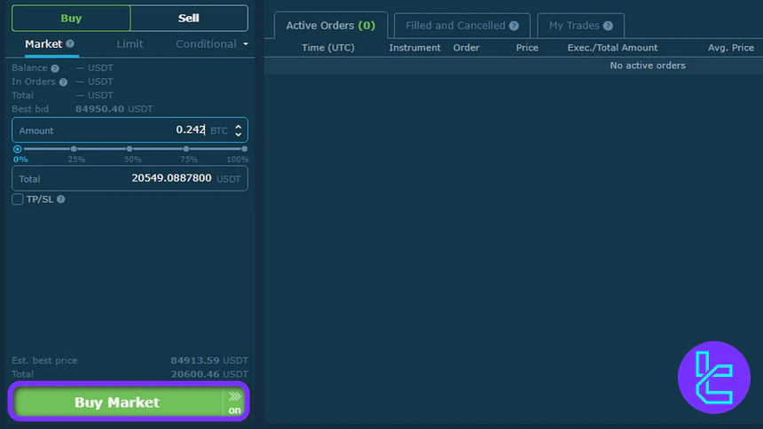 HitBTC trade confirmation