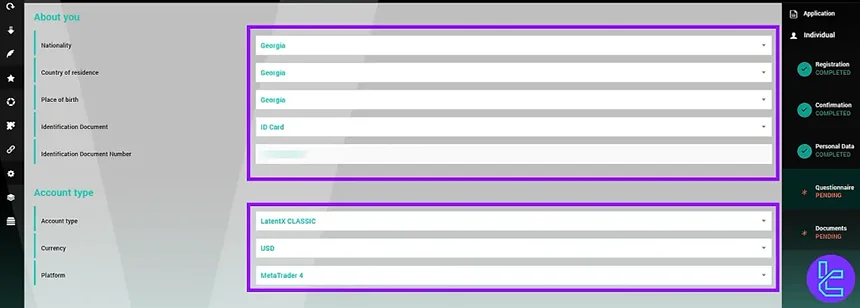 Submit information and select account details on VARIANSE