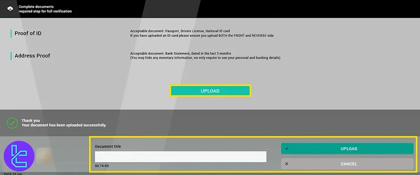 Upload documents for VARIANSE KYC