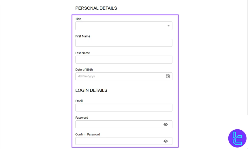 TD365 registration form for personal details