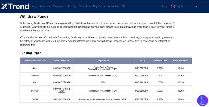 XTrend withdrawal methods
