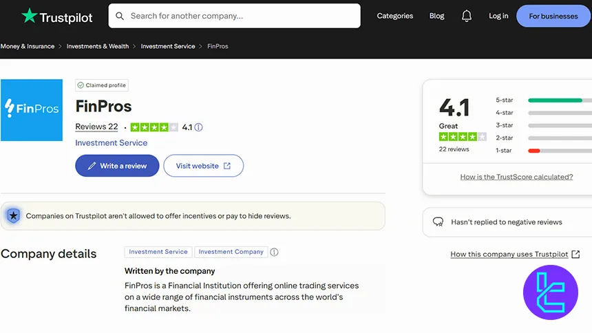 FinPros Trustpilot rating showing 4.1 TrustScore
