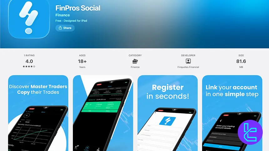 FinPros Social copy trading mobile application interface