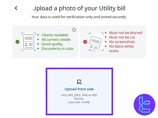 Upload a photo of utility bill on ZFX