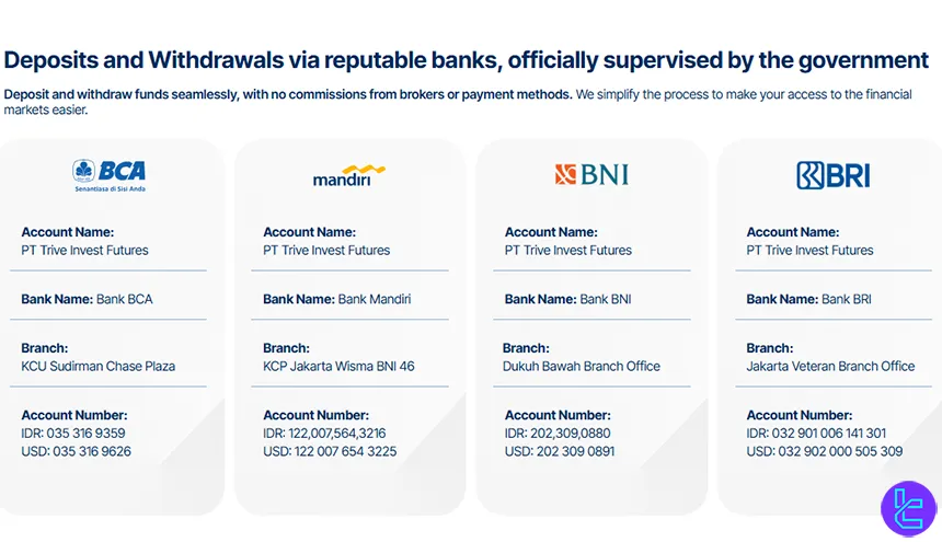 Trive Invest deposit and withdrawal methods