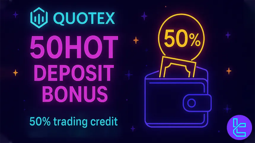 Quotex 50HOT deposit bonus interface showing increased trading balance