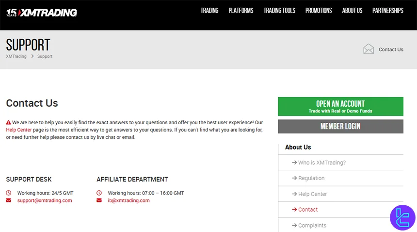 XMTrading support channels