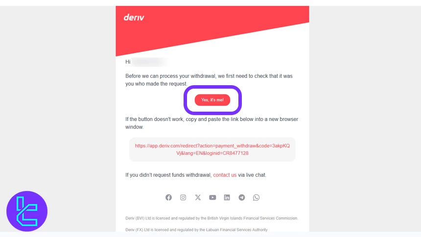 Email verification for Deriv Tether TRC20 Withdrawal