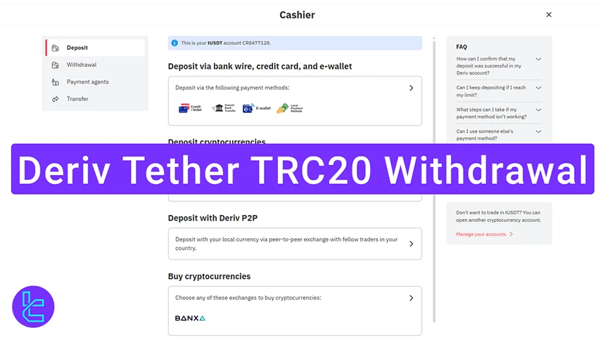 Deriv Tether TRC20 payout process
