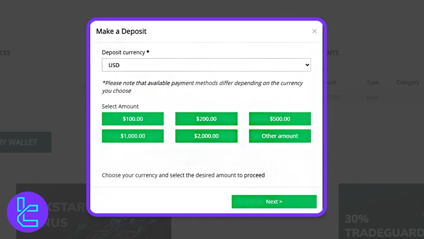 MarketsVox Tether TRC20 cash in USDT selection
