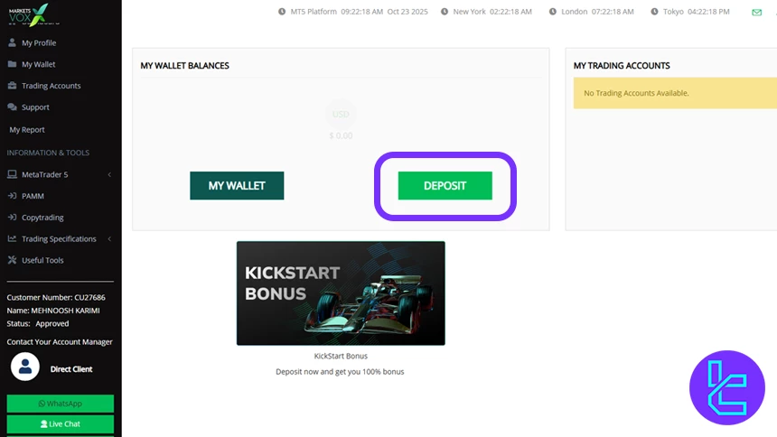 MarketsVox Tether TRC20 top-up section