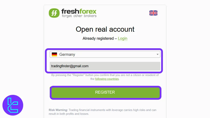 FreshForex registration page