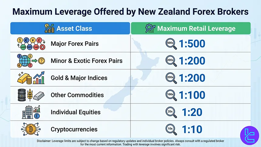 Maximum leverage offered by New Zealand forex brokers