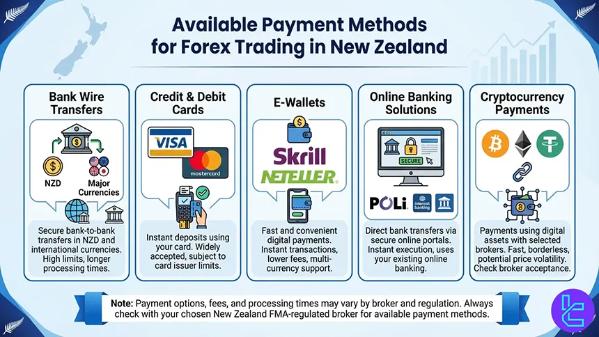 Available payment methods for forex trading in New Zealand