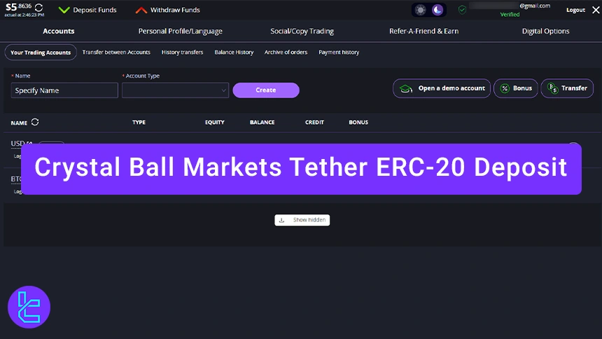 Tether ERC-20 CrystalBallMarkets Deposit