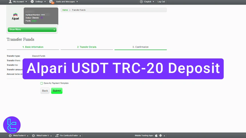 Alpari TRC 20 deposit