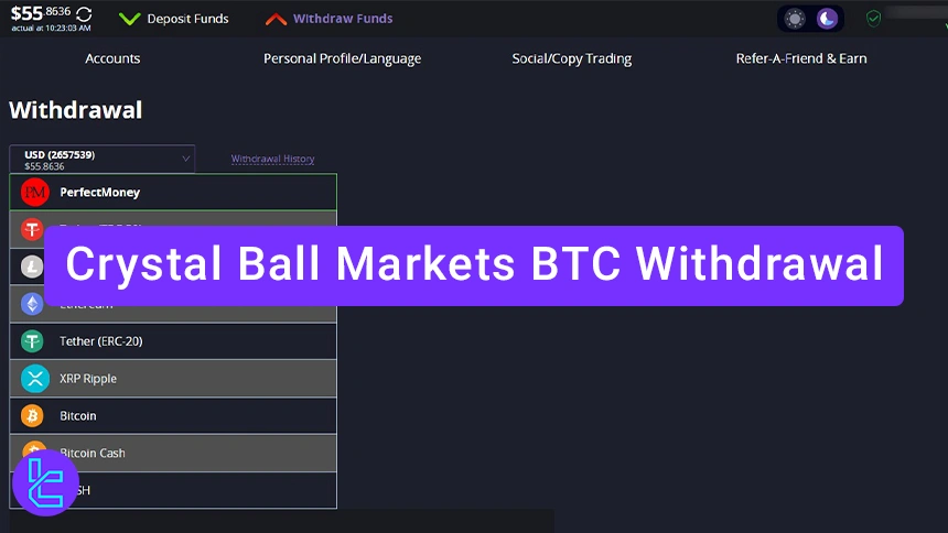 Steps to Withdraw BTC from Crystal Ball Markets