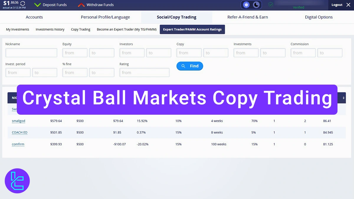 Crystal Ball Markets Copy Trading 2025 [Social Trading Feature]