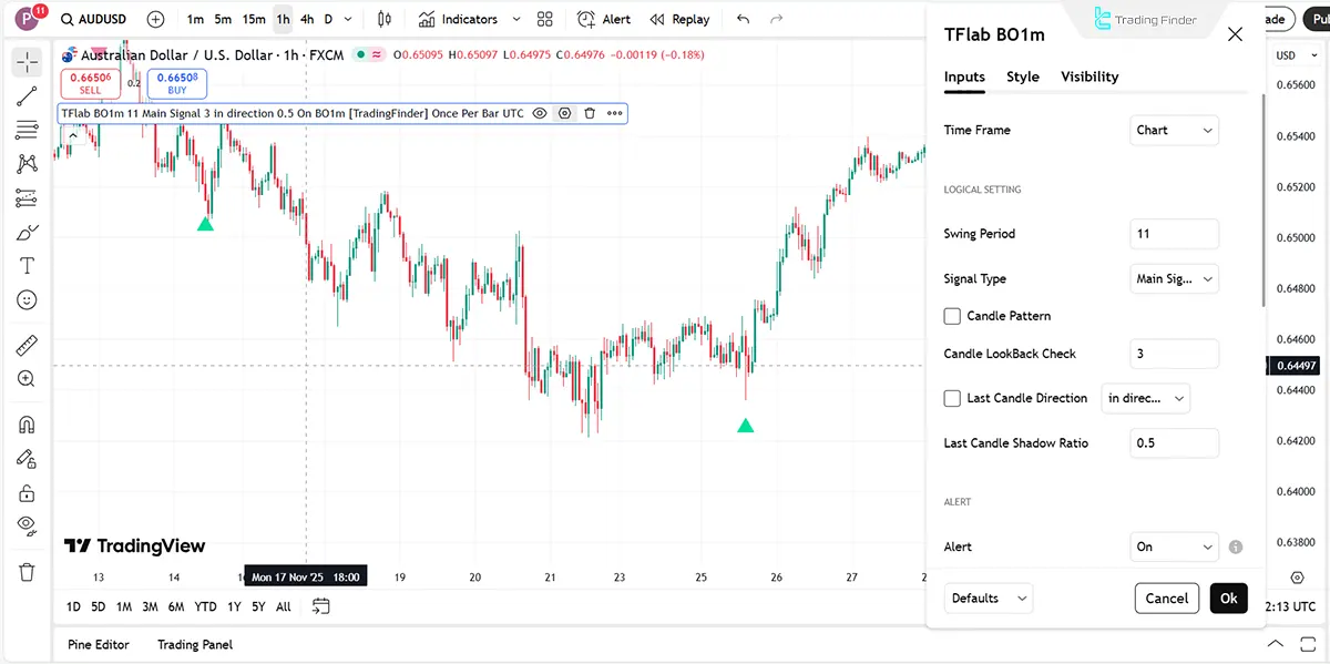 Binary Options 1 Minute Signals Indicator Settings Panel