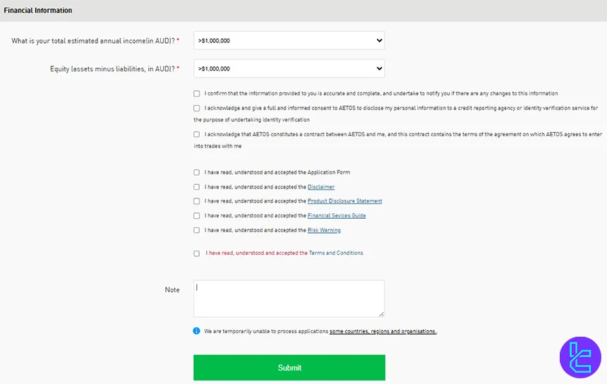 Finalize AETOSCG account opening