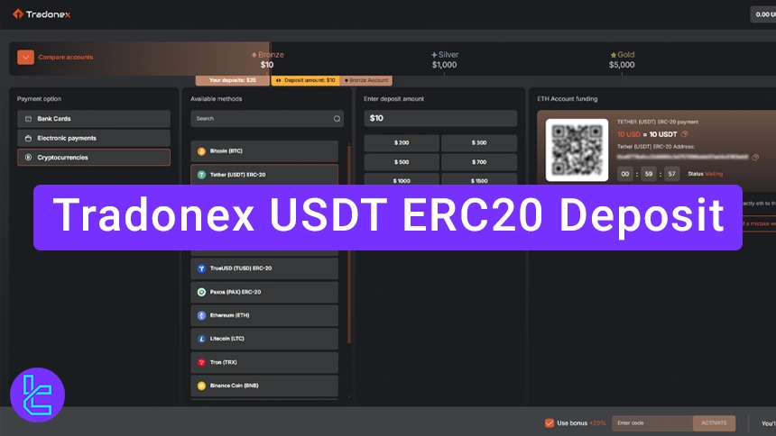 Tradonex ERC-20 deposit