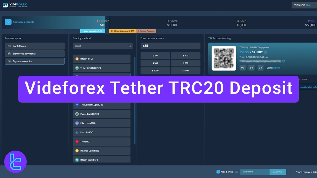 Videforex Tether TRC20 Deposit - Fund using QR Code [in 1 minute] 2025