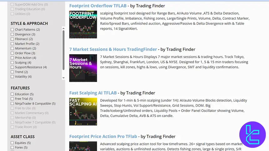 TradingFinder products on NinjaTrader