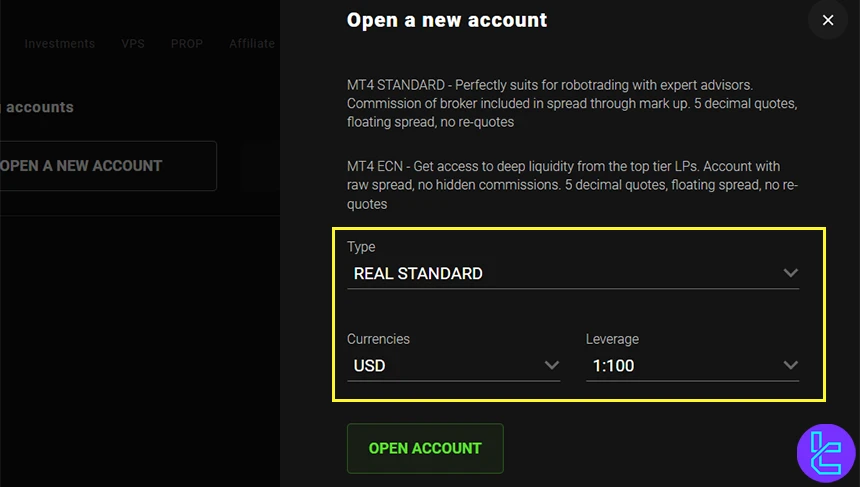 Investizo account setting