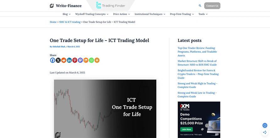 Article on One Trade Setup for Life strategy training
