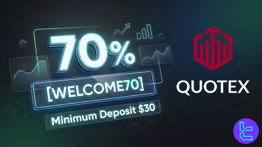Quotex binary options platform highlighting 70 percent deposit bonus