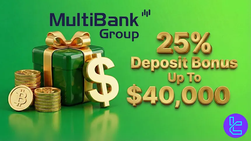 MultiBank Group 25% Deposit Bonus promotion showing volume-based cash conversion