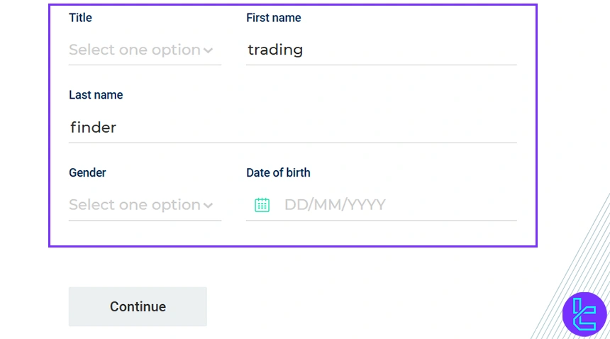 Tier1FX personal information entry