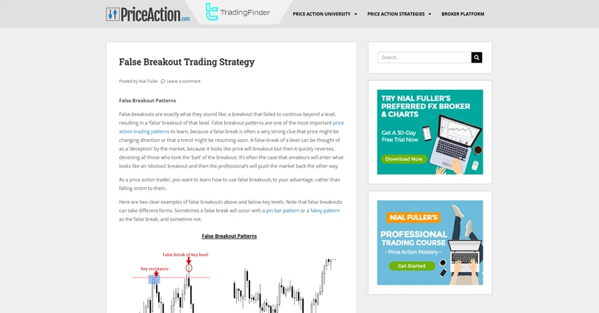 Educational article on fake and false breakouts on price charts