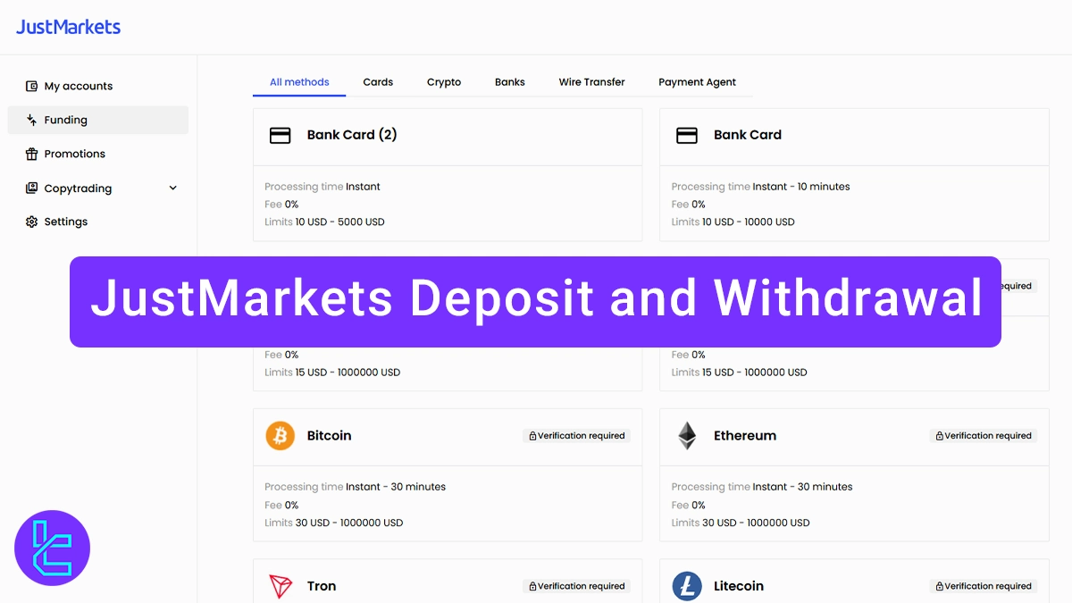 JustMarkets Deposit and Withdrawal Methods 2026 [16 Payment Options]
