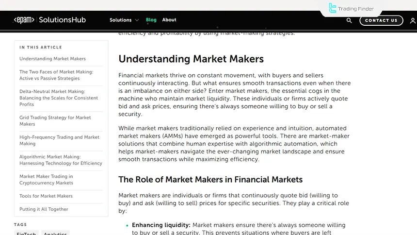 Analysis of types of market makers in financial markets