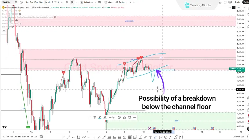 Liquidity collection on the XAUUSD price chart on February 10, 2026