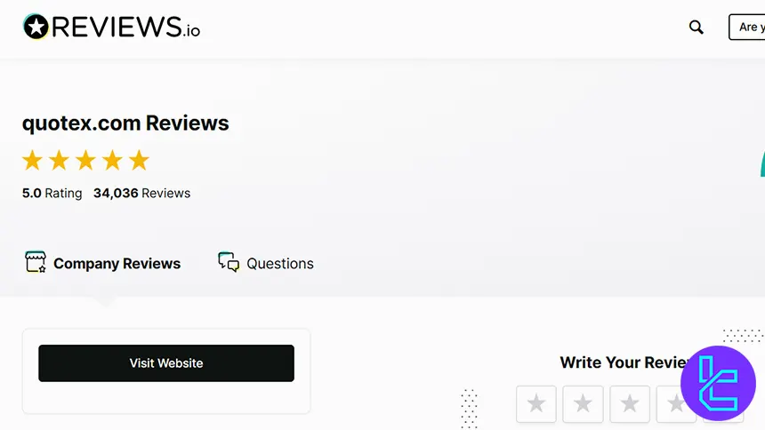 Quotex score on Reviews.io