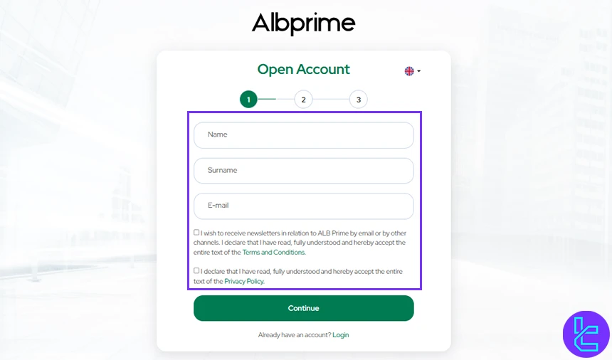 Albprime Signup form