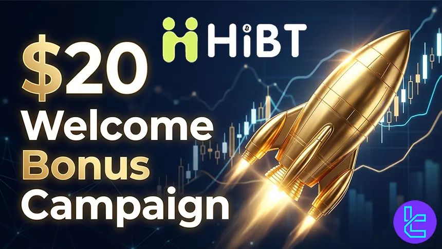 HIBT exchange deposit bonus showing $20 reward after $100 deposit and required trading volume